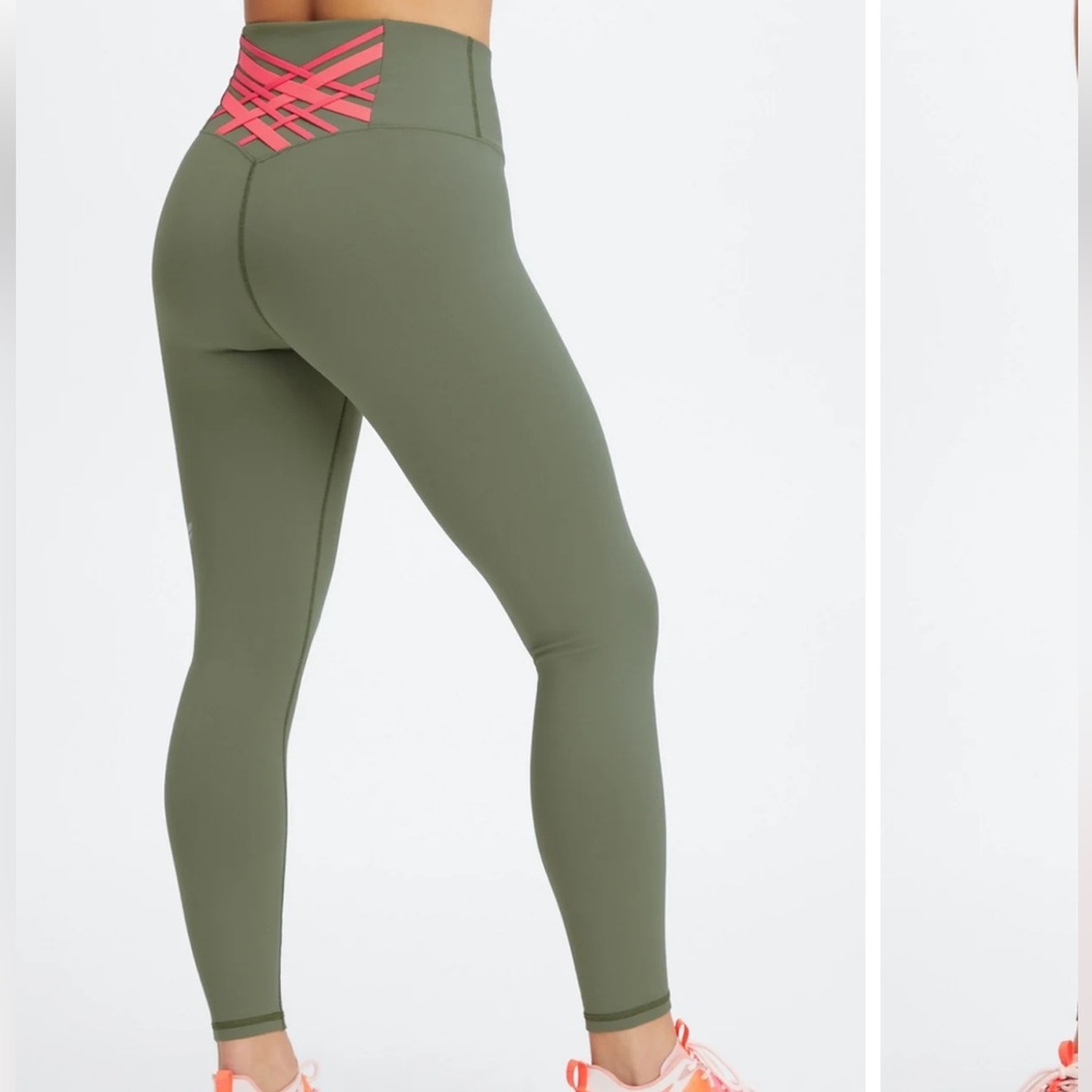 Fabletics NWT Kessler High-Waisted Strappy 7/8 Get To Know Me Legging Green Pink